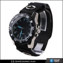 Reloj de nylon negro japan movt reloj de cuarzo acero inoxidable back